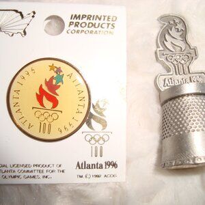 The Olympic Pin & Pewter Thimble 1996 Atlanta Torch New